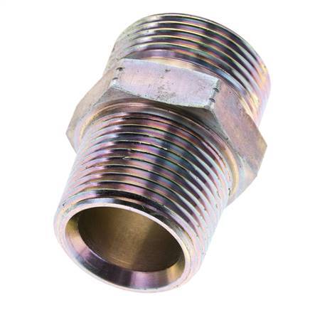 UN 1-7/16''-12 x 1'' NPT Acero zincado Espiga doble ORFS 400 Bar - Hidráulico