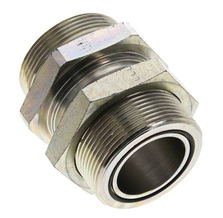 UN 2''-12 Male Zincated Steel Bulkhead Fitting ORFS 250 Bar - Hydraulic