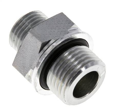 UN 11/16''-16 x G 1/2'' Acero cincado Espiga doble ORFS 630 Barra - Hidráulica