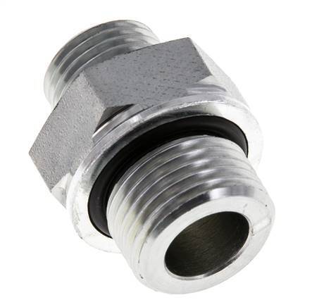 UN 11/16''-16 x G 1/2'' Acero cincado Espiga doble ORFS 630 Barra - Hidráulica