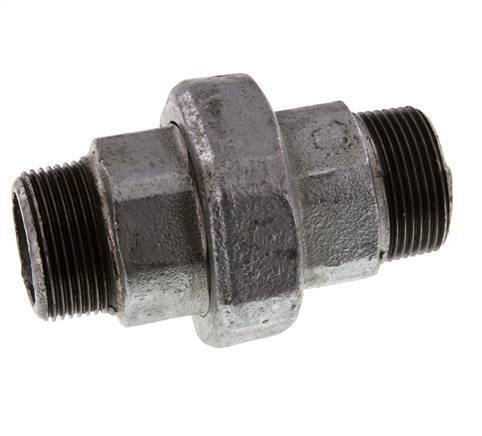 R 1 1/4'' Hierro fundido zincado Espiga doble de 3 piezas con cierre cónico 25 Bar