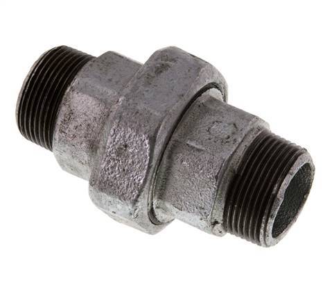 R 1 1/4'' Hierro fundido zincado Espiga doble de 3 piezas con cierre cónico 25 Bar