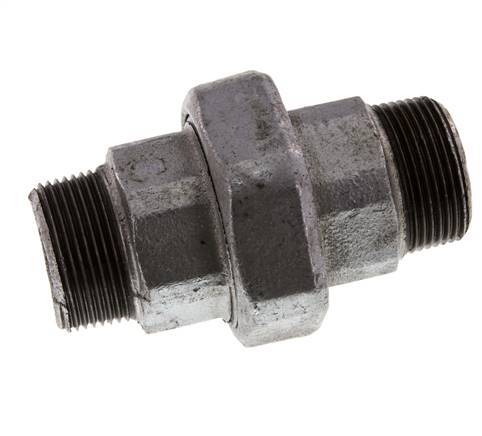 R 1 1/4'' Hierro fundido zincado Espiga doble de 3 piezas con cierre cónico 25 Bar