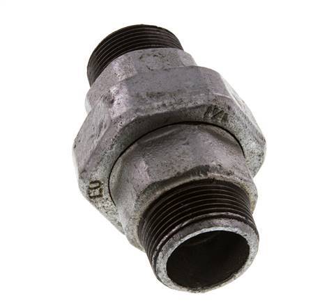 R 1 1/4'' Hierro fundido zincado Espiga doble de 3 piezas con cierre cónico 25 Bar