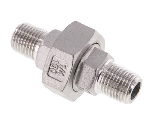 R 1/4'' Stainless steel Double Nipple 3-pieces with Conically sealing 16 Bar