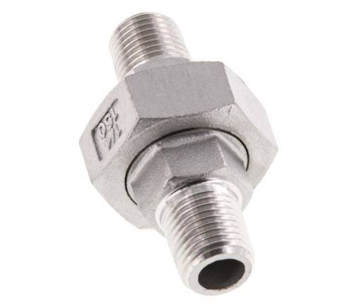 R 1/4'' Stainless steel Double Nipple 3-pieces with Conically sealing 16 Bar