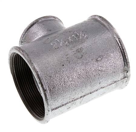 Rp 2 1/2'' x Rp 1 1/2'' T de hierro fundido galvanizado 25 Bar