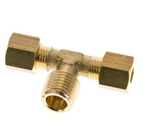 R 1/4'' Macho x 6mm Racor de compresión en T de latón 150 Bar DIN EN 1254-2