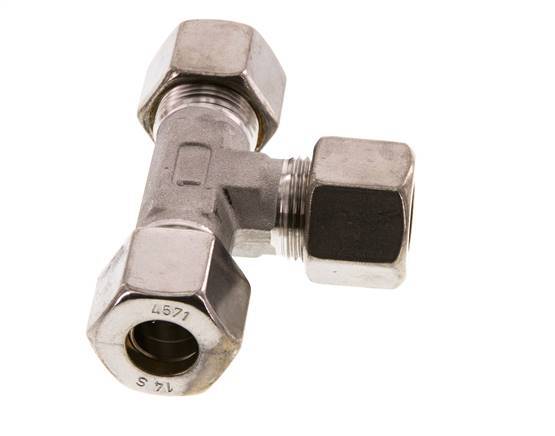 accesorio de compresión en T de acero inoxidable 14S 630 Bar DIN 2353
