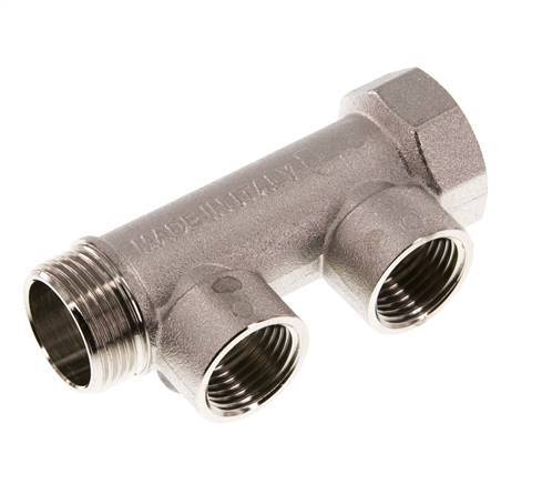 G 3/4'' x 2xG 1/2'' F/M/F Tubos distribuidores de latón niquelado 10 Bar
