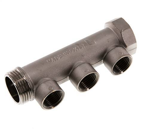 G 1'' x 3xG 1/2'' F/M/F Tubos distribuidores de latón niquelado 10 Bar