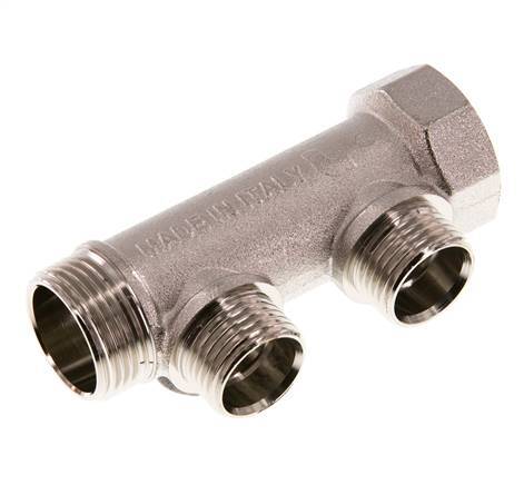 G 3/4'' x 2xG 1/2'' F/M/M Tubos distribuidores de latón niquelado 10 Bar