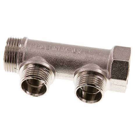 G 3/4'' x 2xG 1/2'' F/M/M Tubos distribuidores de latón niquelado 10 Bar