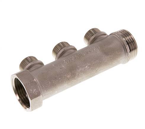 G 1'' x 3xG 1/2'' F/M/M Tubos distribuidores de latón niquelado 10 Bar
