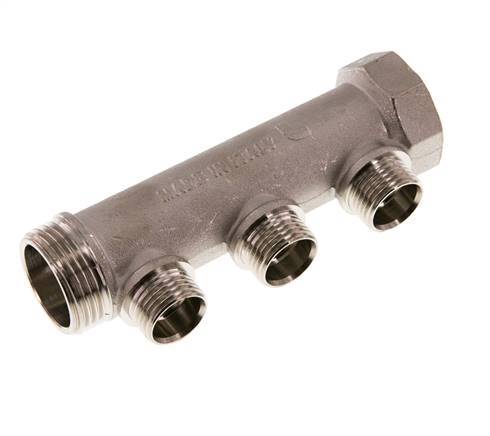 G 1'' x 3xG 1/2'' F/M/M Tubos distribuidores de latón niquelado 10 Bar