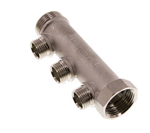 G 1'' x 3xG 1/2'' F/M/M Tubos distribuidores de latón niquelado 10 Bar
