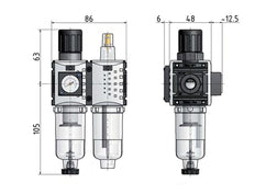 FRL 2 Partes G1/4'' 800l/min 0.2-4.0bar/3-58psi Auto Policarbonato Futura 0