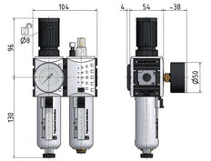 FRL 2 Partes G1/4'' 1750l/min 0.5-8.0bar/7-116psi Semi-Automático Policarbonato de Seguridad Futura 1