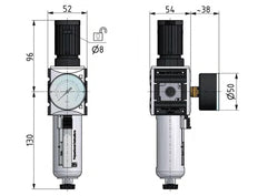Filtro regulador G1/4'' 2000l/min 0,5-8,0bar/7-116psi Seguridad Futura 1