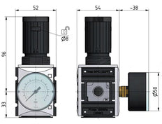 Pressure Regulator G3/8'' 2500 l/min 0.5-8.0bar/7-116psi PA Safety Futura 1