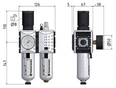 FRL 2 Partes G3/8'' 3500l/min 0.1-2.0bar/1-29psi Semi-Automático Policarbonato Futura 2