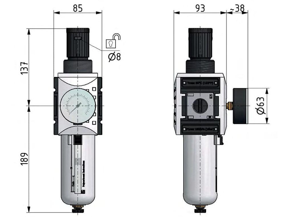 Filtro-regulador G1'' 13000l/min 0.1-2.0bar/1-29psi Semi-Auto Metal Futura 4