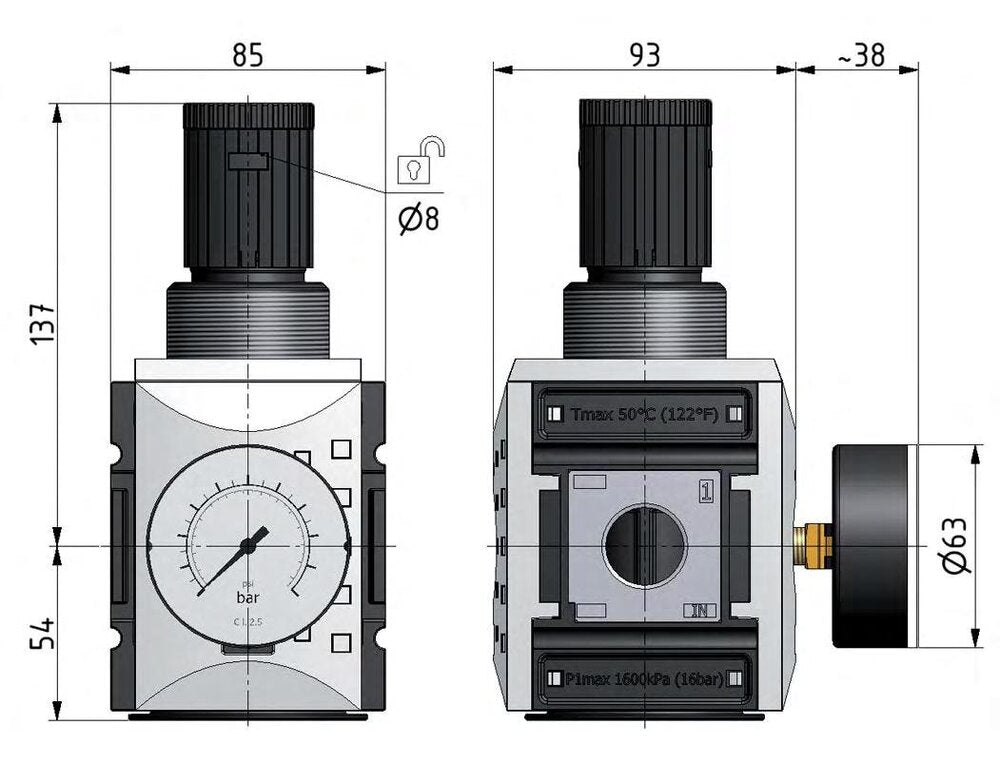 Regulador de presión G3/4'' 14200l/min 0,1-2,0bar/1-29psi Futura 4