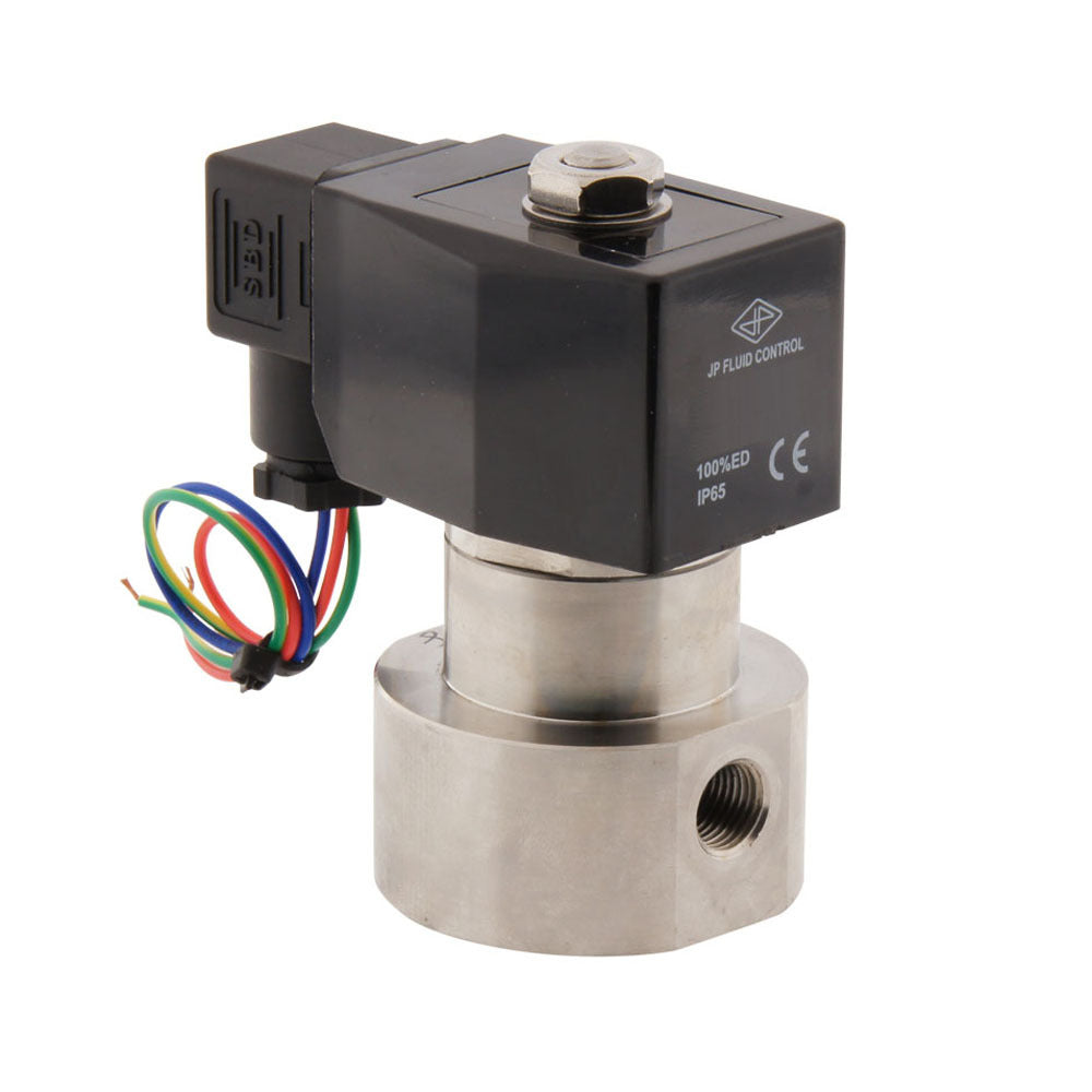 Válvula solenoide HP-IA 1/4'' de acero inoxidable PTFE de alta presión 0,5-70bar 24V DC