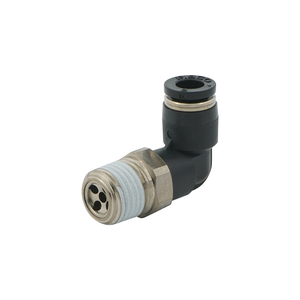 Válvula de retención de entrada R1/4" x salida 6mm con orificio de 1,4mm