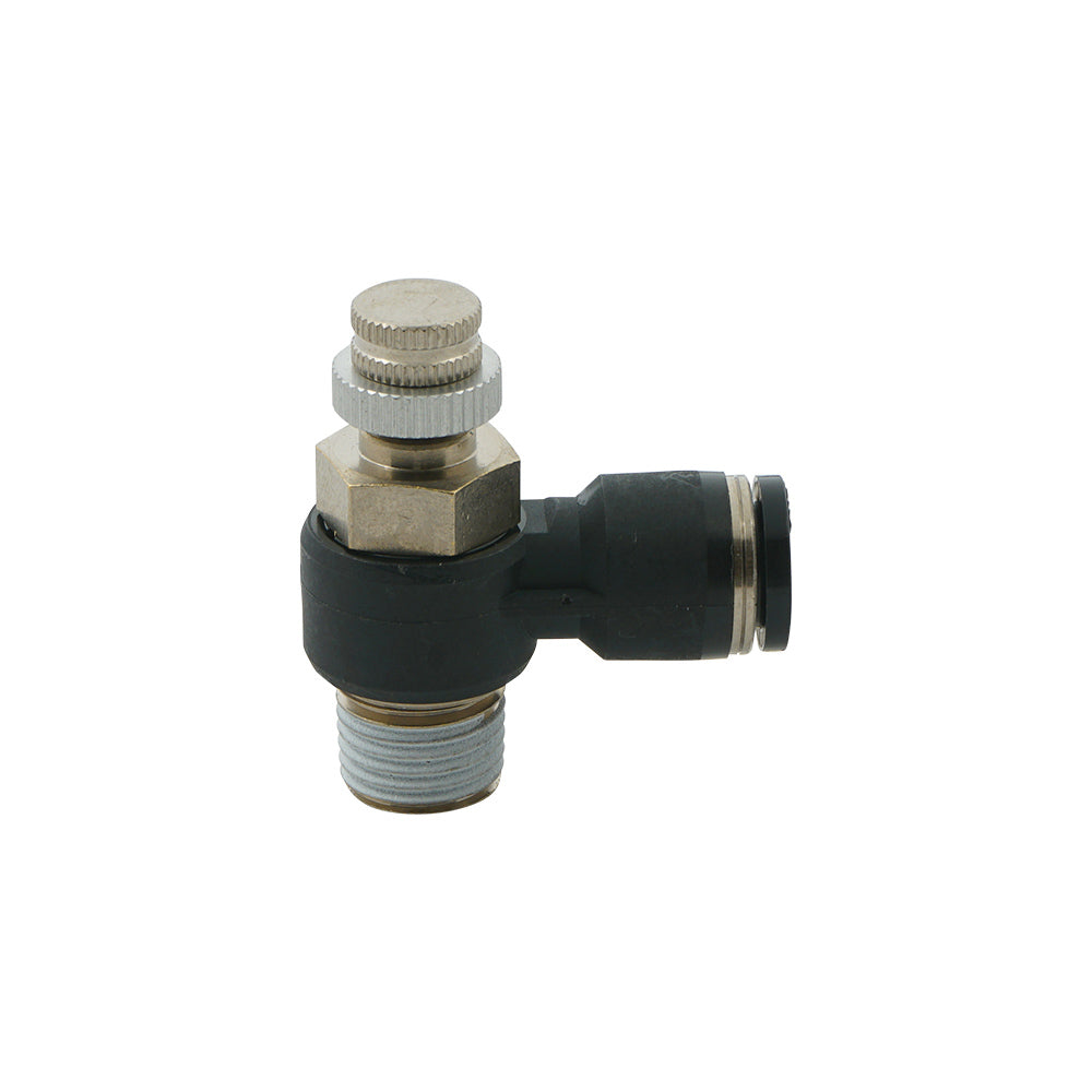 válvula de aguja neumática codo 12mm - R1/2&quot