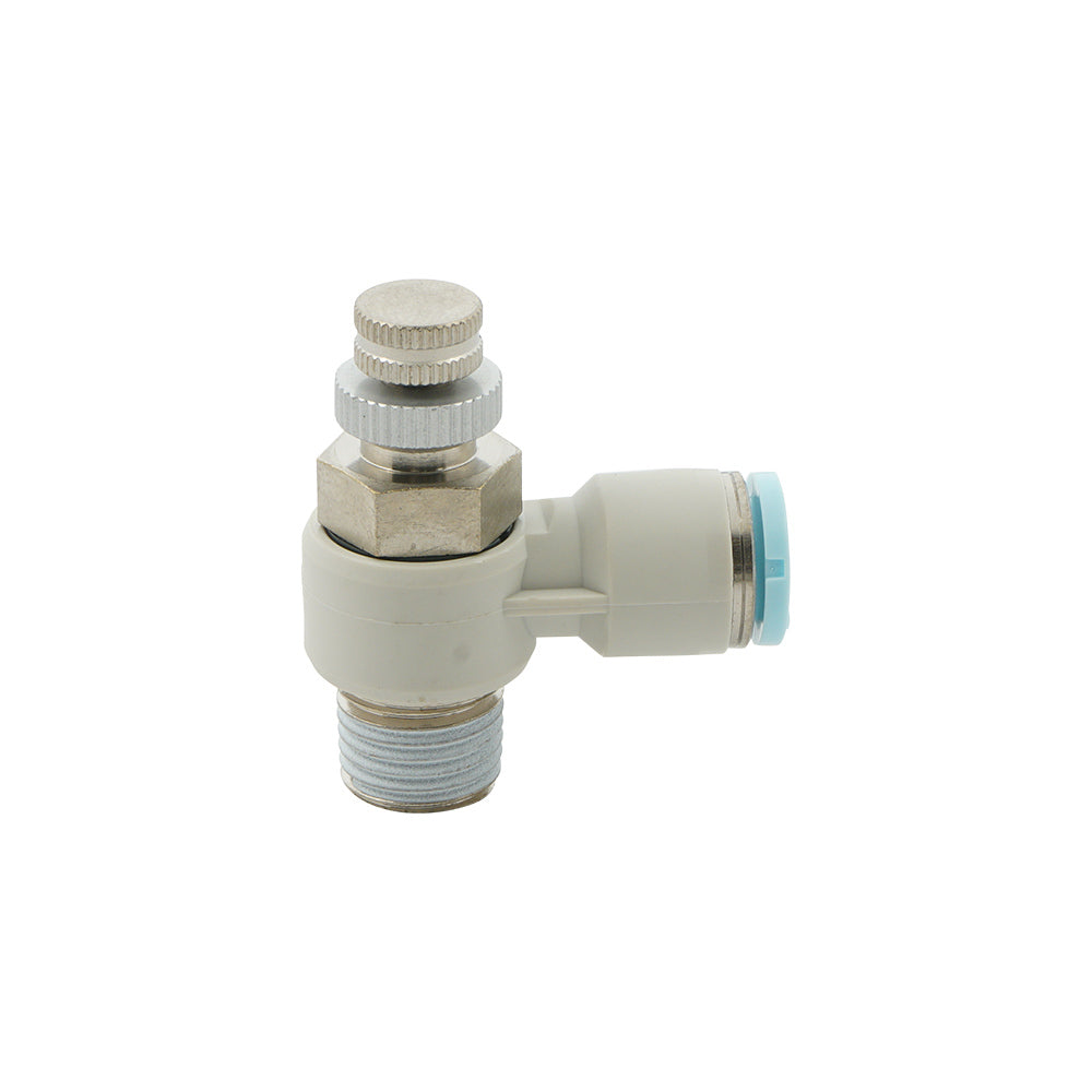 válvula de aguja neumática con codo 6mm - M5