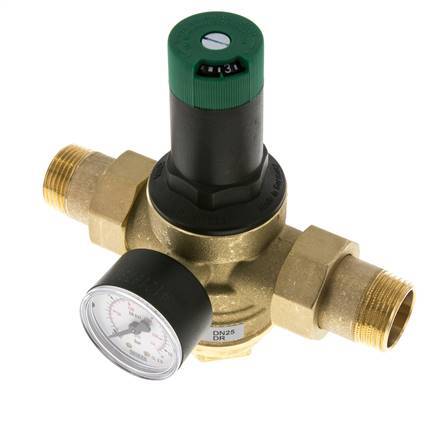 Reductor De Presión De Filtro Latón R1'' 97 L/Min 1.5-6 Bar/22-87Psi Agua Potable