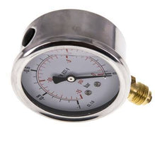 -1..0 Bar (-15..0 psi) Manómetro de glicerina Abajo Acero inoxidable/Latón 63 mm Clase 1.6