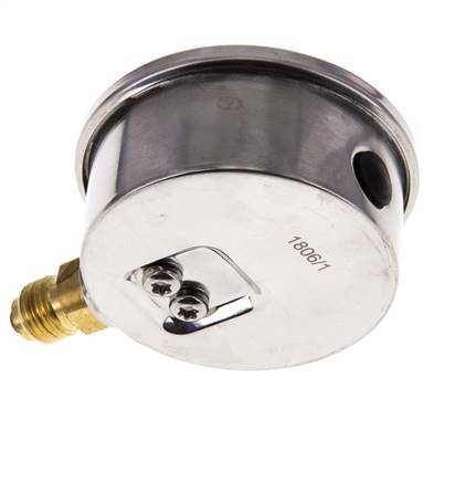 -1..0 Bar (-15..0 psi) Manómetro de glicerina Abajo Acero inoxidable/Latón 63 mm Clase 1.6