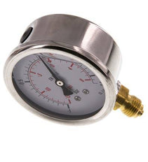 -1..0.6 Bar (-15..9 psi) Manómetro de glicerina por debajo Acero inoxidable/latón 63 mm Clase 1.6
