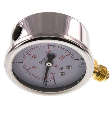 -1..15 Bar (-15..218 psi) Manómetro de glicerina Abajo Acero inoxidable/Latón 63 mm Clase 1.6