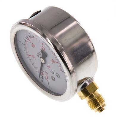-1..15 Bar (-15..218 psi) Manómetro de glicerina Abajo Acero inoxidable/Latón 63 mm Clase 1.6