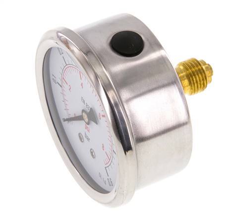 0..0.6 Bar (0..9 psi) Glycerin Pressure Gauge Rear Stainless steel/Brass 63 mm Class 1.6