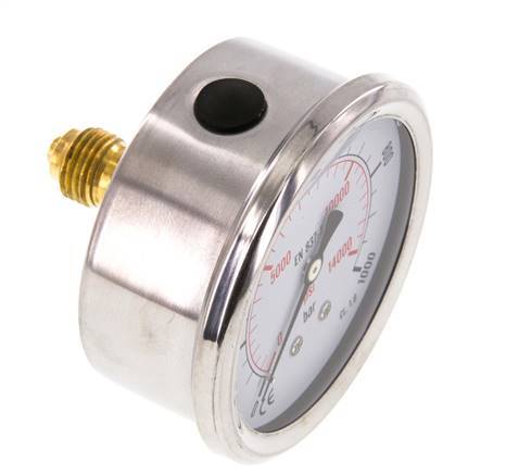 0..1000 Bar (0..14504 psi) Manómetro de glicerina Parte trasera Acero inoxidable/Latón 63 mm Clase 1.6