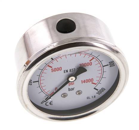 0..1000 Bar (0..14504 psi) Manómetro de glicerina Parte trasera Acero inoxidable/Latón 63 mm Clase 1.6