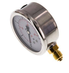 0..10 Bar (0..145 psi) Manómetro de glicerina Abajo Acero inoxidable/Latón 63 mm Clase 1.6