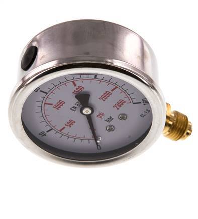 0..160 Bar (0..2321 psi) Manómetro de glicerina Abajo Acero inoxidable/Latón 63 mm Clase 1.6