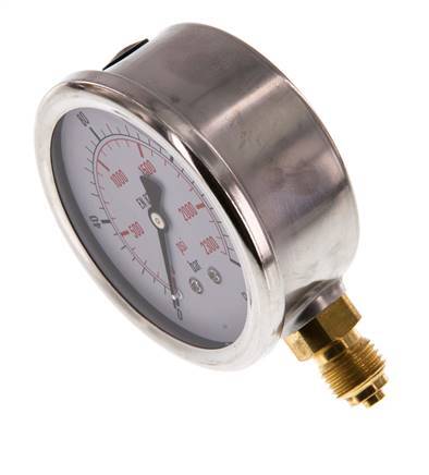 0..160 Bar (0..2321 psi) Manómetro de glicerina Abajo Acero inoxidable/Latón 63 mm Clase 1.6