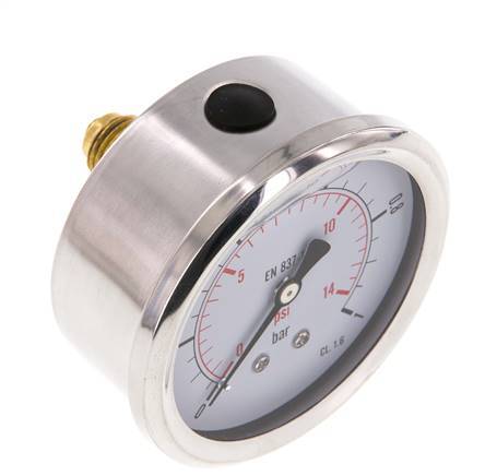 0..1 Bar (0..15 psi) Glycerin Pressure Gauge Rear Stainless steel/Brass 63 mm Class 1.6