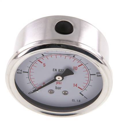 0..1 Bar (0..15 psi) Glycerin Pressure Gauge Rear Stainless steel/Brass 63 mm Class 1.6