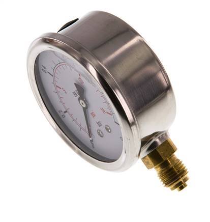 0..1 Bar (0..15 psi) Manómetro de glicerina Abajo Acero inoxidable/Latón 63 mm Clase 1.6