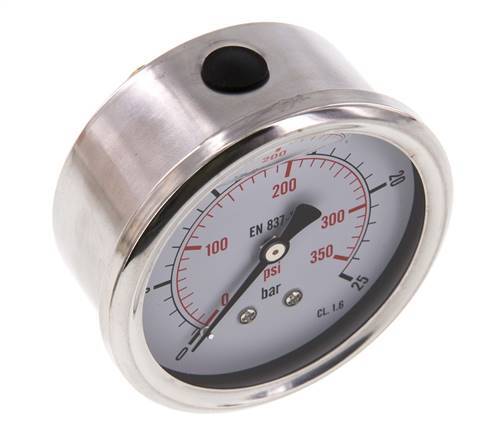 0..25 Bar (0..363 psi) Glycerin Pressure Gauge Rear Stainless steel/Brass 63 mm Class 1.6