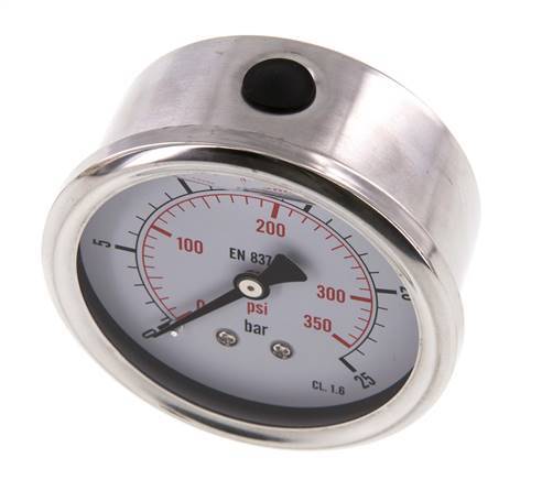 0..25 Bar (0..363 psi) Glycerin Pressure Gauge Rear Stainless steel/Brass 63 mm Class 1.6