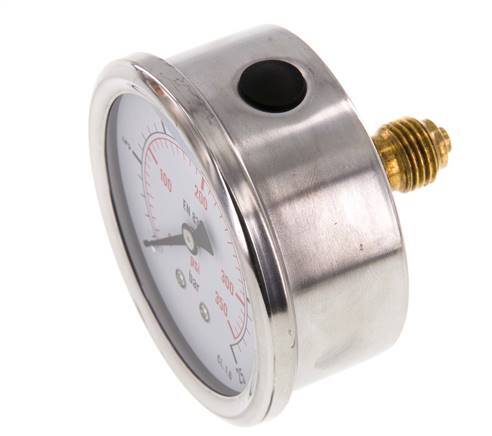 0..25 Bar (0..363 psi) Glycerin Pressure Gauge Rear Stainless steel/Brass 63 mm Class 1.6