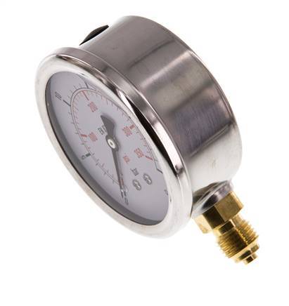 0..25 Bar (0..363 psi) Manómetro de glicerina Abajo Acero inoxidable/Latón 63 mm Clase 1.6